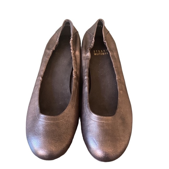 Stuart Weitzman Brown Leather Scrunch Slip On Comfort Ballerina Heel Size 7 ** - Picture 2 of 8